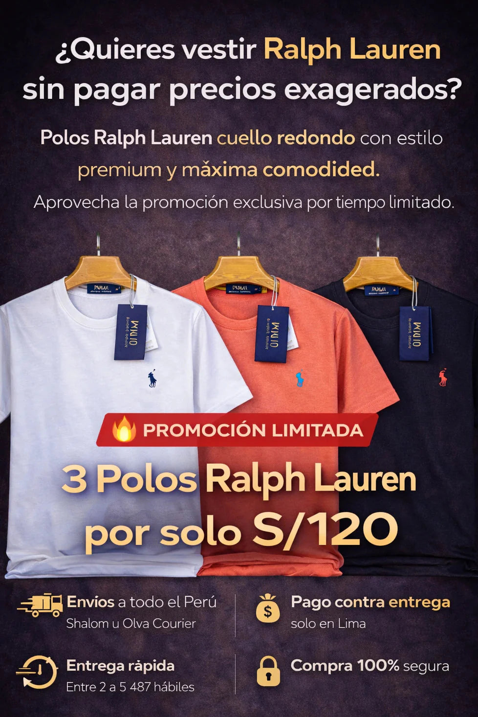 Pack 3 Polos Ralph Lauren  Algodón Pima Premium – Promo S/120