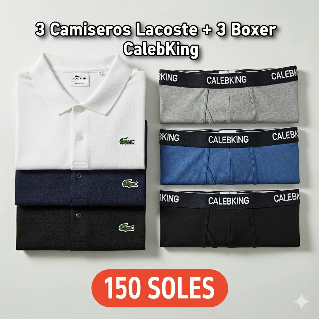 Combo Lacoste 1.0|| 3 Polos Camiseros Lacoste || 3 Boxers CalebKing