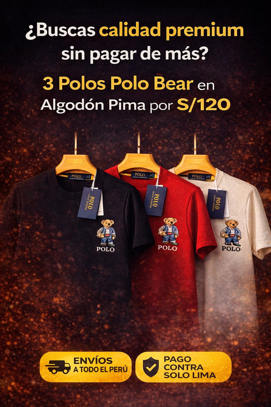 Pack 3 Polos Polo Bear Algodón Pima Premium – Promo S/120